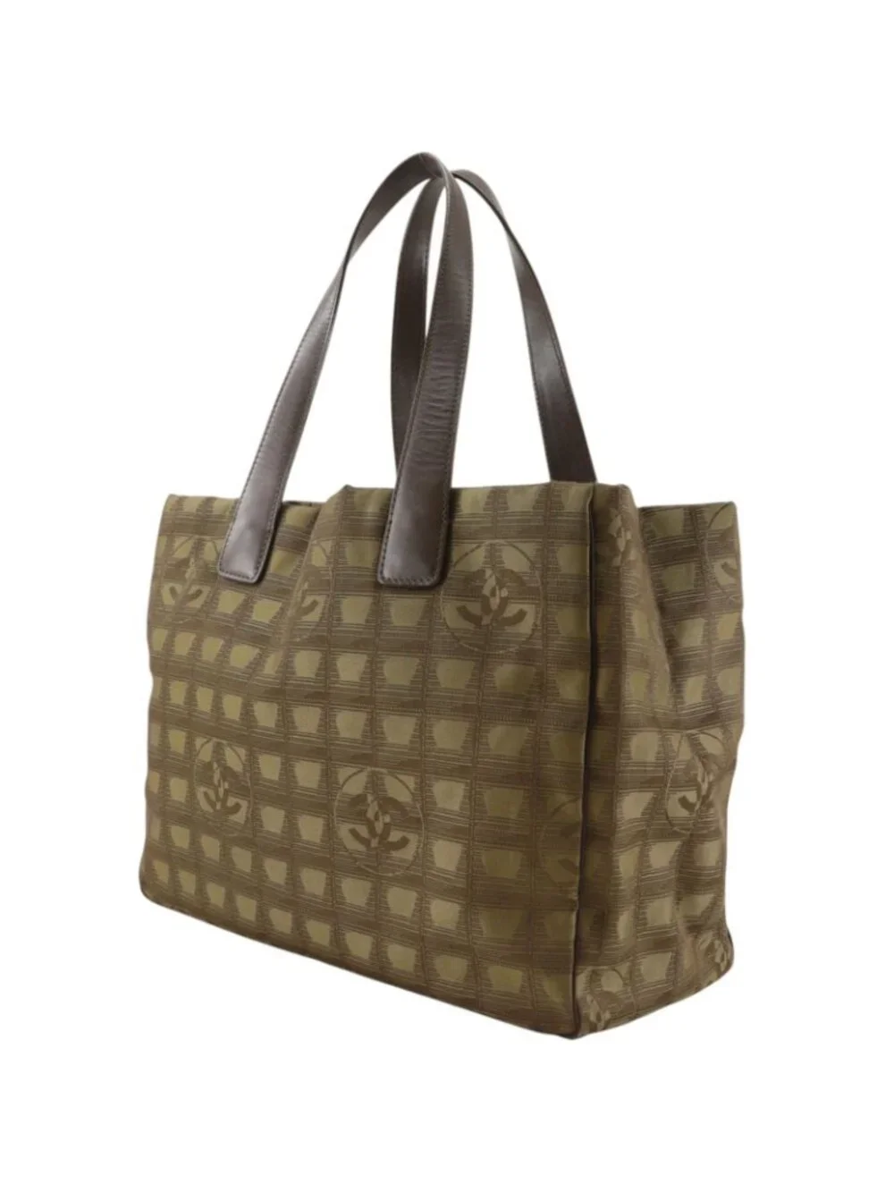 Chanel New Travel Line Tote Bag MM Nylon Canvas Khaki